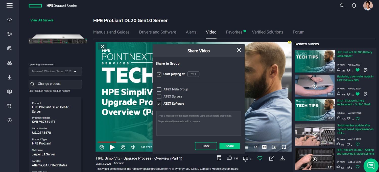 Share video options.