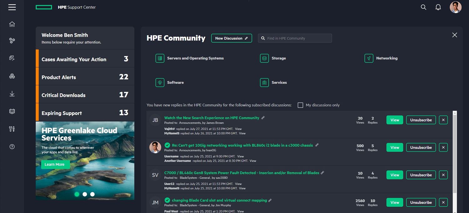 HPE Community forum — discussions and cases awaiting action.