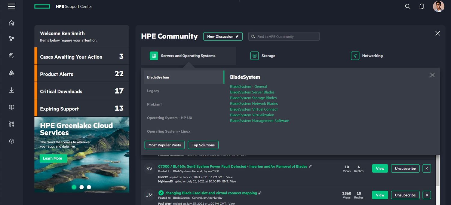 HPE Community — forum categories.