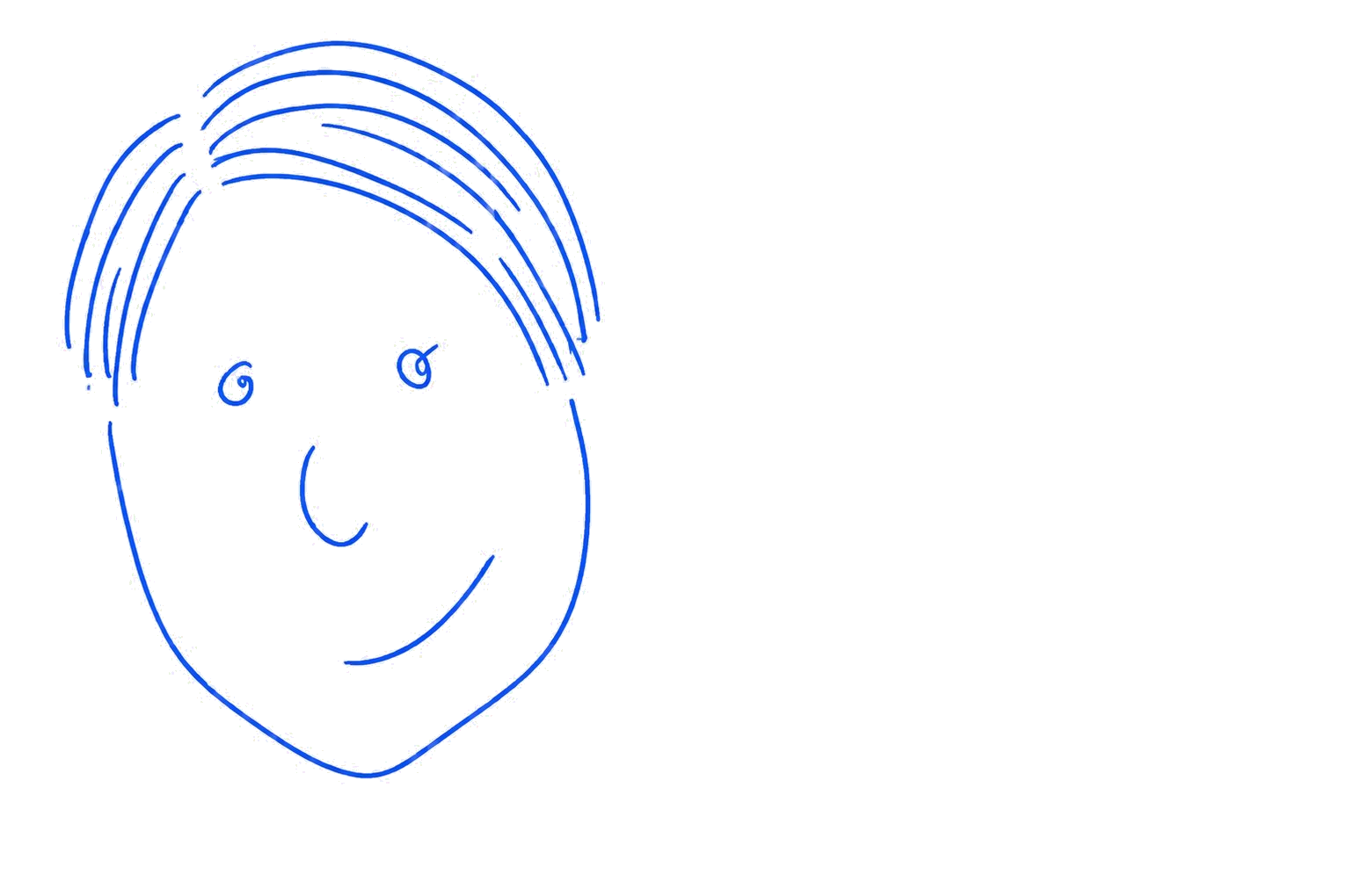 Hand-drawn blue line illustration of a smiling face