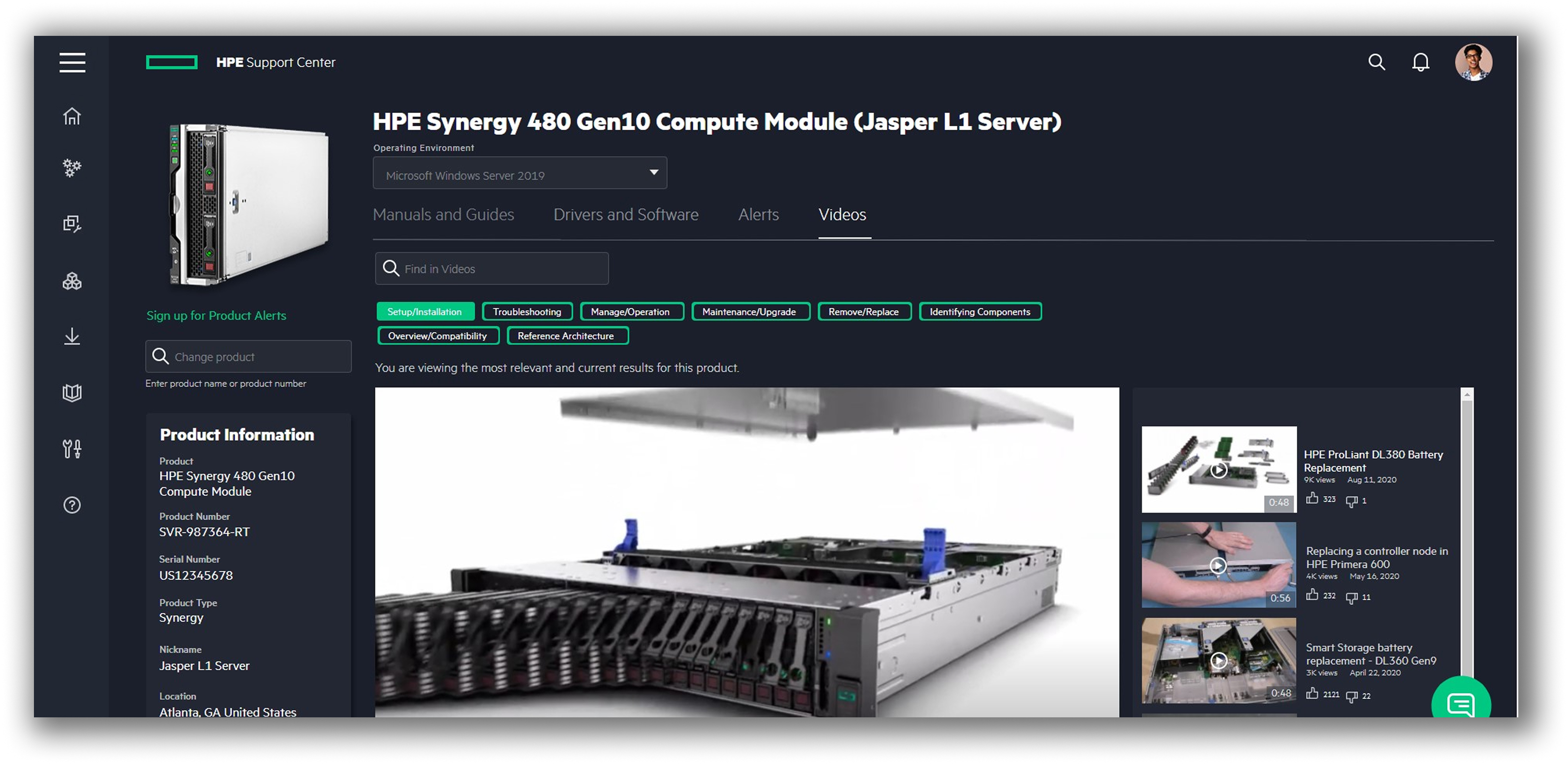 HPE Support Center MVP, Videos tab.